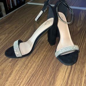 black heels with rhinestones